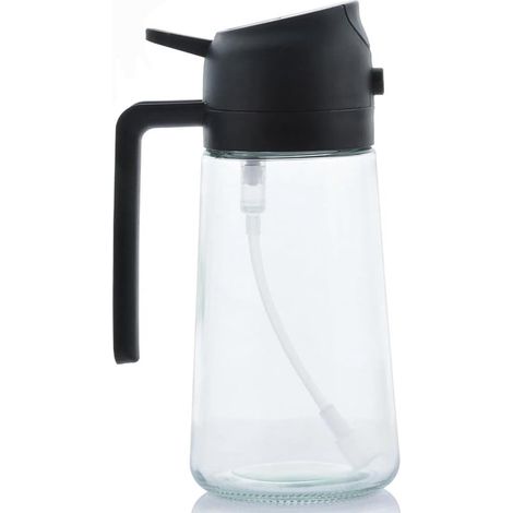 Lot de 2 flacons pulvérisateurs en verre avec poignées - 470 ml - Flacons pulvérisateurs pour huile de cuisson en cuisine - Convient pour la cuisine et le barbecue - Noir (1/5)