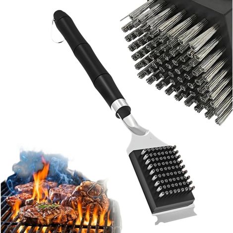 Brosse de nettoyage pour barbecue extra-longue en acier avec grattoir – résistante à la chaleur et détachable convient aux barbecues à gaz, au charbon et électriques (1/5)