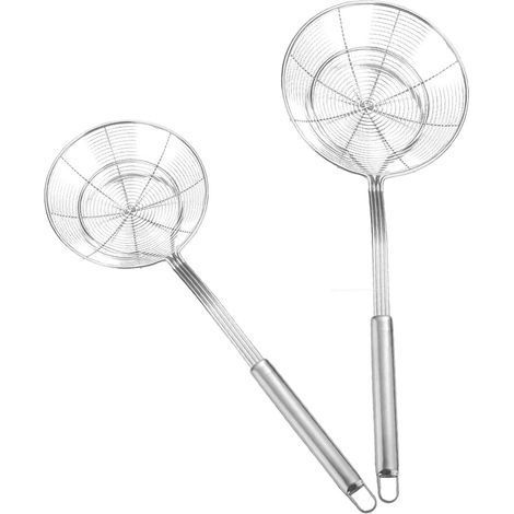 Passoire à écumoire 2PCS Cuillères à écumoire en fil d'acier inoxydable de cuisine avec poignée pour hot pot, friture, nouilles et filtrage d'huile (1/5)
