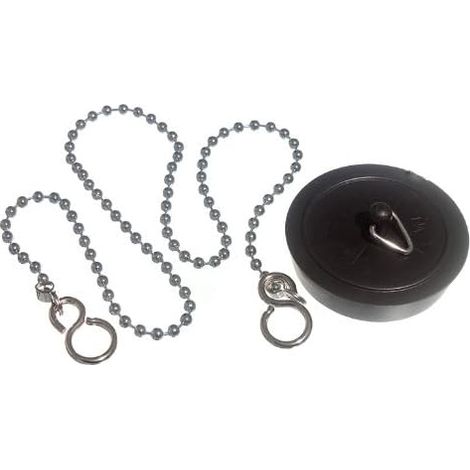 One Stop DIY Lot de 10 bouchons de lavabo en plastique noir avec chaîne chromée 44 mm
