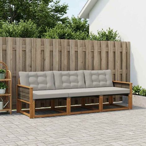 vidaXL Conjunto de sofás de exterior 3 uds. Natural y Gris Claro (1/5)