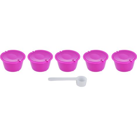 Lot de 5 capsules de café de 50 ml avec filtre à café réutilisable et cuillère pour machine à café DOLCE GUSTO, couleur rouge rose. (1/5)