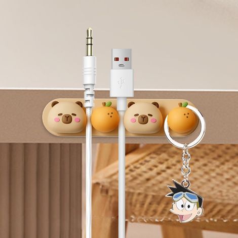 Silikon-Kabelhalter, selbstklebender Tier-Kabelhalter, Silikon-Kabelclip für Schreibtisch, Nachttisch, Ladekabel, HDMI, USB, Audio (Bär) (1/5)