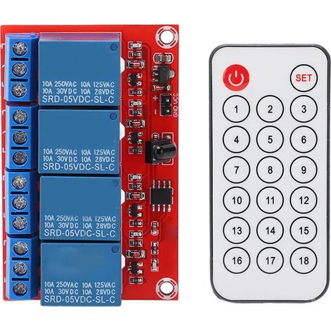 Module relais récepteur 4 canaux, kit émetteur-récepteur de télécommande infrarouge 4 canaux avec interrupteur de commande, 5 V (1/5)