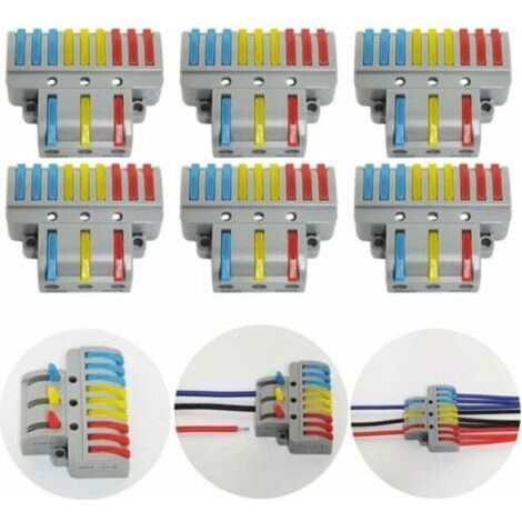 Bornes de Connexion, 6 Pcs Connecteur électrique avec Levier de Fonctionnement, Compact Borne de Connexion électrique Automatique, 3 in 9 Out (1/4)