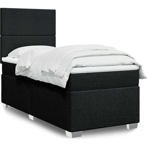 Cama box spring con colchón tela negro 90x190 cm (1/5)