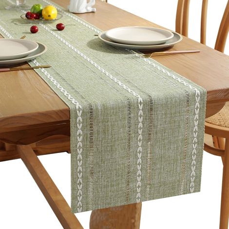 Chemin de Table Vintage(Vert), 33 X 180 Cm, Chemin de Table Automne, Nappe de Style Rustique, Table Runner Idéale pour Décorer Une Table de Restaurant (1/5)