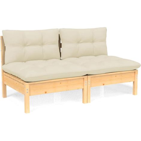 Maison Exclusive - 2-Sitzer-Gartensofa mit Creme Kissen Massivhol