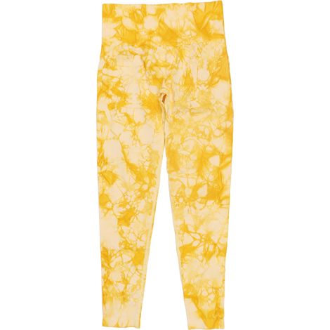 Pantalon Yoga Femme Taille Haute Imprimé Tie Dye Jaune, Effet Fessier Galbé, Taille L, Pour Running Fitness Étirement (1/5)