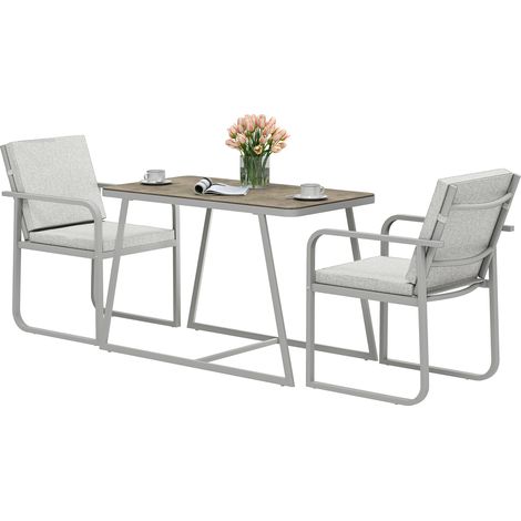 Salon de jardin 2 personnes table avec 2 chaises longues 4 coussins cadre acier gris (1/5)