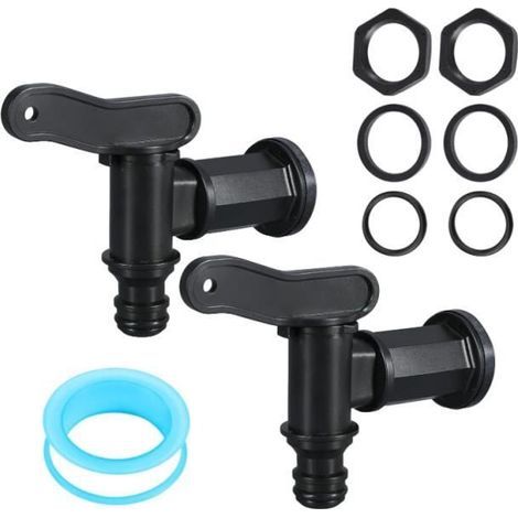 Lot of 2 plastic rainwater taps - 3/4" - With waterproof seal - Replacement tap for rainwater tank