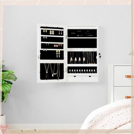 Armoire à bijoux avec miroir LED - VINGVO - 353229 - Blanc - Porte verrouillable 2 clés - Bois d'ingénierie (1/5)