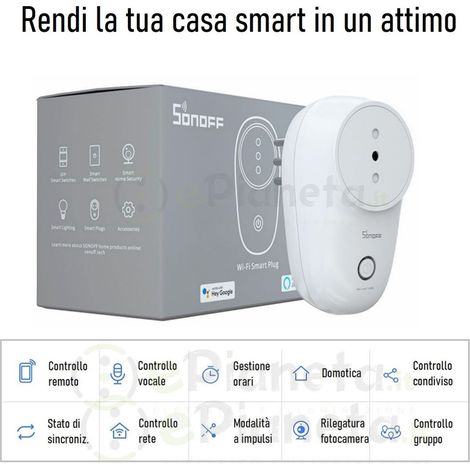 Presa elettrica 6A WiFi Wireless per controllo remoto luci elettrodomestici domotica con Alexa smartphone SONOFF S26R2TPL (1/5)
