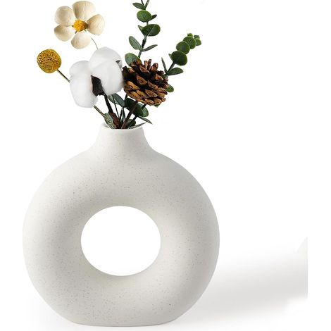 Vase décoratif en céramique blanche, vase rond moderne pour fleurs séchées, idéal pour décorer un salon, une chambre, un bureau, 18cm (1/5)