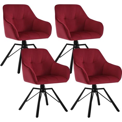 Woltu – Lot de 4 chaises pivotantes 360° – Velours et métal – Accoudoirs et dossier confortables – Capacité 150 kg – Bordeaux