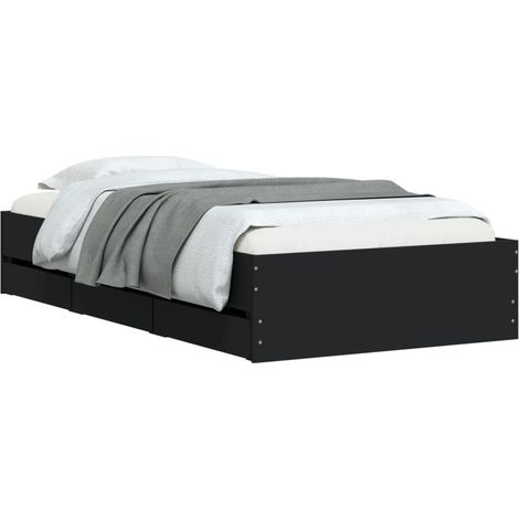 vidaXL Cadre de lit avec tiroirs sans matelas noir 90x190 cm (1/5)