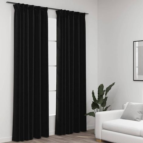Rideaux occultants aspect lin crochet 2pcs Anthracite 140x225cm (1/5)