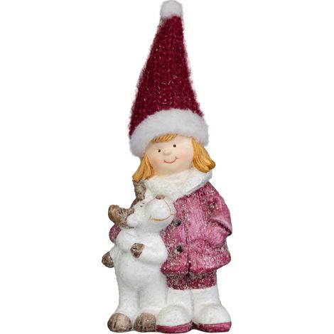 Dekoration MagicHome Weihnachten, Mädchen mit Rentier, 7,6x9,2x23 cm - Set mit 2 Stück