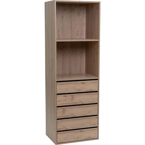Colonne de dressing - JUANIO - 5 tiroirs - chêne naturel - L60 x P45 x H180 cm - Bois