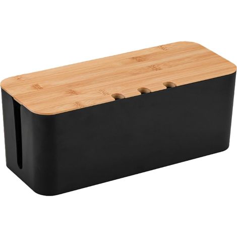 Boite Multiprise avec Couvercle en Bois, Petit Boîte d'organisation des Câbles, pour Cacher et Organiser Les Câbles (Noir) (1/5)