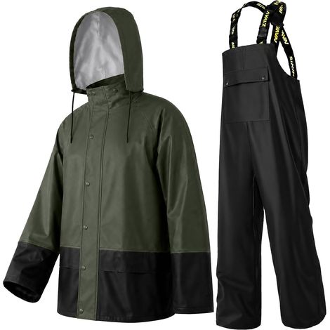 Men's Waterproof Rain Set - Waterproof PU Jacket and Trousers with Removable Hood, Ideal for Fishing, Construction Site, Hunting and Outdoor Activities Protection légère, coupe pratique, pour travail (1/5)