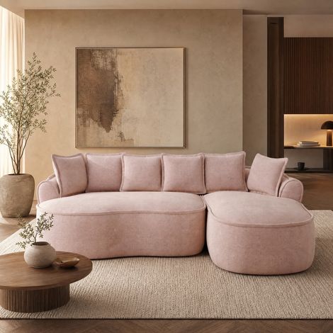 Canapé d'angle modulable en chenille rose 252 x 164 x 67 cm HAVRYA (1/5)