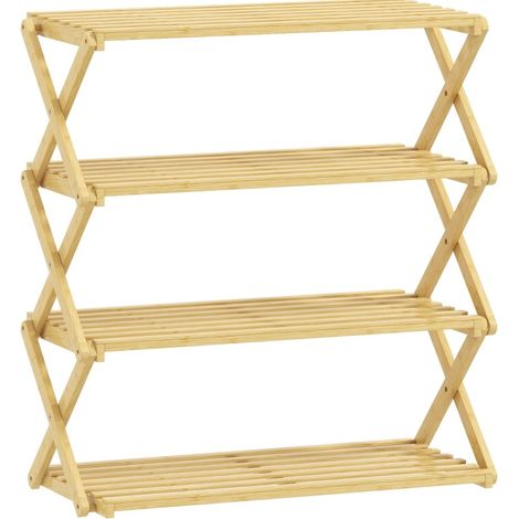 CHICFURN Estantería zapatero plegable de bambú natural 60 x 29 x 67 cm, 4 niveles (1/5)