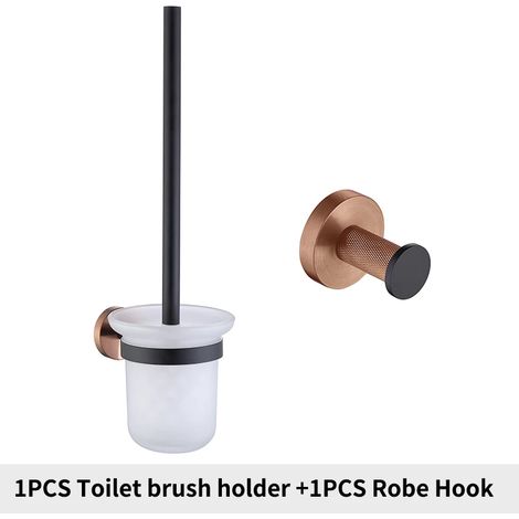 (Ensemble complet 06) Porte-brosse WC avec gobelet en verre, porte-rouleau de papier toilette mural, crochet pour peignoir en acier inoxydable, accessoires de salle de bain (1/5)