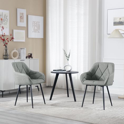 WOLTU Esszimmerstühle 2er Set, Küchenstuhl ergonomische, Loungesessel Polsterstuhl mit Armlehnen Rückenlehne, aus Vintage-Kunstleder Metallbeine, für Küche Esszimmer, Wohnzimmer, Schlafzimmer, Grau