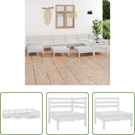 Holzsofa - 10-tlg. Garten-Lounge-Set Massivholz Kiefer Weiß (1/5)