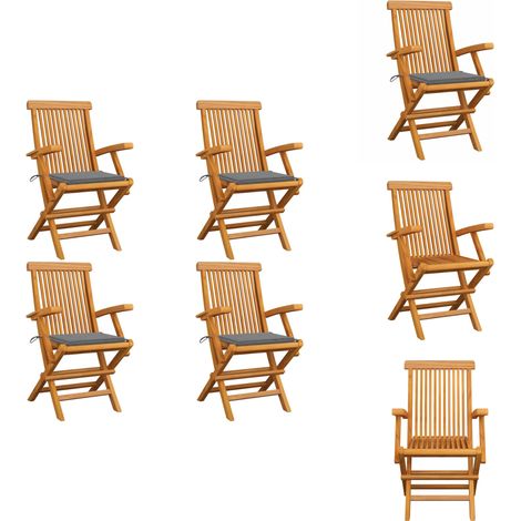 Gartenstühle mit Grauen Kissen 4 Stk. Massivholz Teak - Gartenstühle - Teakholzmöbel - Outdoormöbel - Gartenmöbel - Balkonmöbel (1/5)