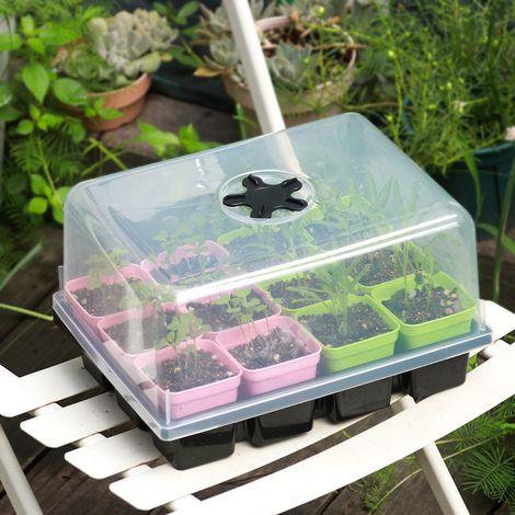 Kit de semis avec bac 12 alvéoles épaissi, pots carrés de bouturage drainants et aérés pour culture domestique, outil de multiplication végétale (1/2)