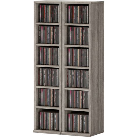 Lot de 2 étagères colonnes armoire de rangement CD-DVD 12 compartiments 21 x 22,5 x 88,5 cm capacité 204 CD gris