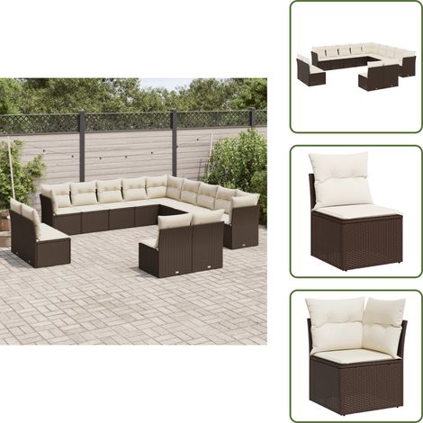 13-tlg. Garten-Sofagarnitur mit Kissen Braun Poly Rattan - Gartengestelle - Gartenmöbelset - Rattan Möbel - Lounge Set - Gartenlounge (1/5)