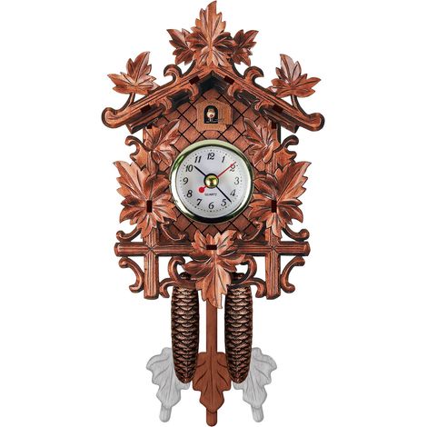 Horloge Murale Bois - Horloge à Quartz avec Sonnerie Coucou - Décoration Intérieure Salle de Séjour Chambre Bureau - 26 cm - Alimentation par Pile AA (1/5)