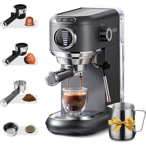 Machine à café 4en1 - Dolce Gusto - 15 bars - Mousseur à vapeur réglable - Design compact