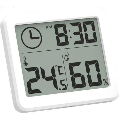 Mini termometro digitale per interni, igrometro portatile professionale con ampio schermo e orologio, termometro bianco preciso, igrometro per casa, cameretta dei bambini, ufficio, serra