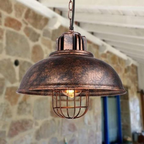 Suspension E27, plafonnier industriel Ø 33 cm, lampe suspendue noire vintage pour salon, cuisine, restaurant, café et bar (Z Rust-33CM)