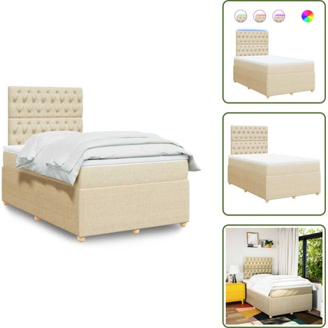 The Living Store Giroletto a Molle con Materasso Crema 120x190 cm in Tessuto - Materasso a molle insacchettate