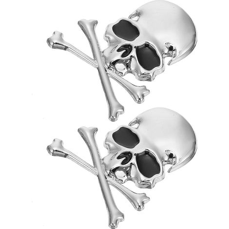 Ensemble de 2 autocollants argentés pour carrosserie de voiture, motif crâne, compatibles (1/5)