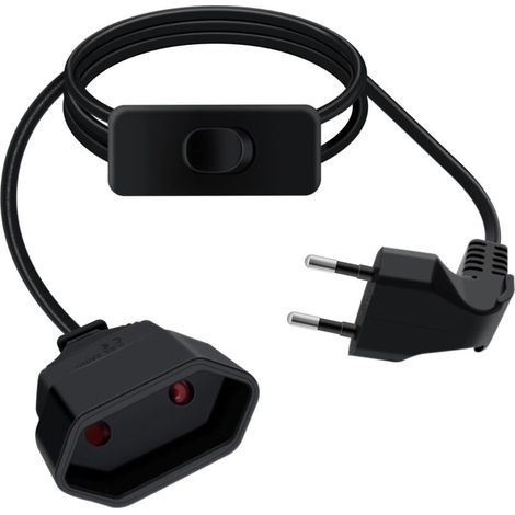 Rallonge électrique européenne avec interrupteur 2,5 A 250 V pour appareils électroménagers, lampes de table, charges, téléviseurs, ordinateurs, etc. (noir, 1 m) (1/5)