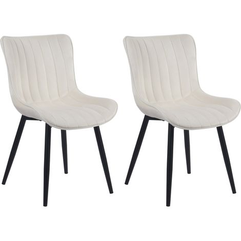 Lot de 2 chaises de salle à manger coutures décoratives verticales avec pieds en métal noir assise en PVC crème 100001734 (1/5)