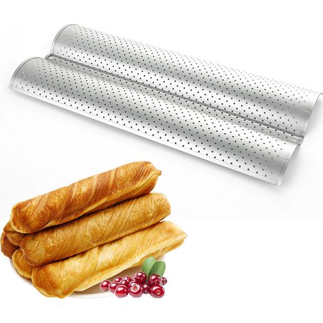 EASYCOMFORT 1pcsPlateau de Moule à Pain en Français, Poêle à Baguette Perforée pour la Cuisson de 4 Baguettes, Poêles à Baguette Antiadhésives (argent) (1/5)