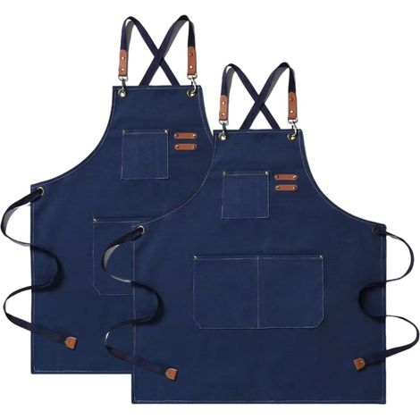 Tablier de cuisine en toile (2 pièces), tablier de travail avec 3 poches, sangle réglable, tablier de barbecue imperméable pour homme femme pour coiffeur, cuisine, jardinier, gris, 120 (1/5)