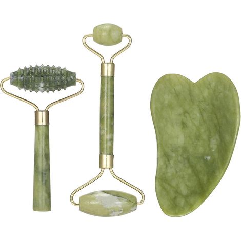 Jade-Roller-Set, Jade-Gesichtsroller & Schaber für Hautpflege, Anti-Aging, Gesicht, Augen, Hals, Schönheitsroller (1/5)