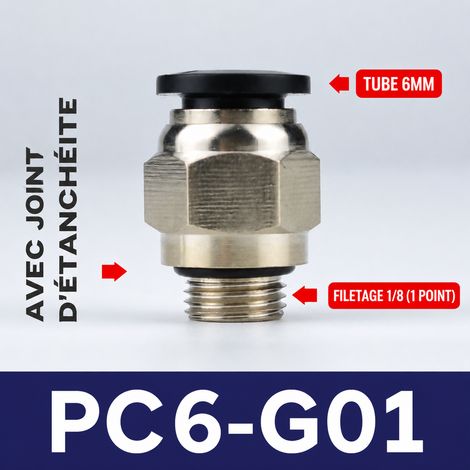 Raccord pneumatique rapide droit PC6-G01 tube 6 mm filetage G1/8 noir pc6-g01 noir 6mm g1 7 g – Livraison gratuite