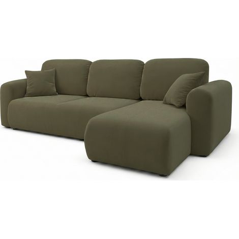 Selsey OLIDO – Canapé d'angle convertible, angle universel, velours olive (1/5)