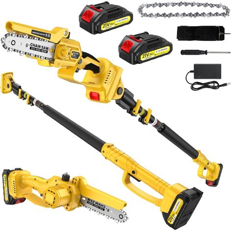 2 in 1 Battery Chainsaw with Telescopic Pole, 6 Inch Mini Chainsaw with 2.2 m Pole, Extendable up to 4.2 m, 1000 W Electric Chainsaw with 2 Batteries for Tree Pruning (1/5)