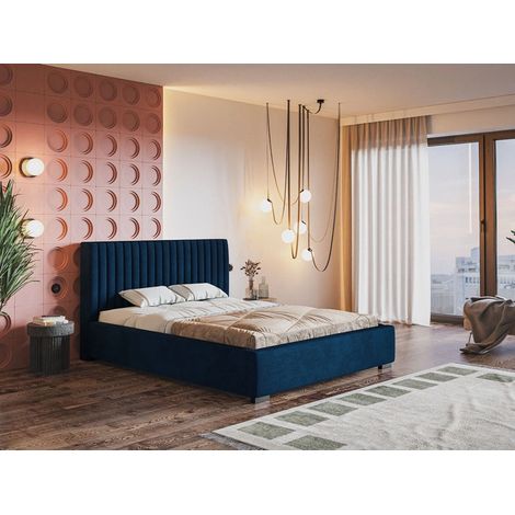 Lit rembourré avec rangement 120x200 velours bleu Toscania (1/5)