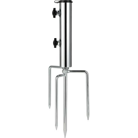 Pied de Parasol avec Ancrage au Sol Support de Parasol en Métal Amovible et Réglable Fixation Stable pour Jardin Plage Prairie Sable avec 4 Piquets (1/5)